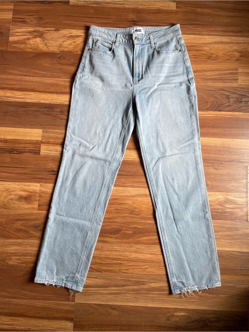 PAIGE Noella High Rise Straight Jeans Light Wash Frayed Hem Size 26